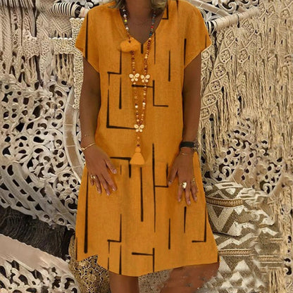 【🏆50% kedvezmény】👗【S-5XL】V-nyakú nyomott pamutruha