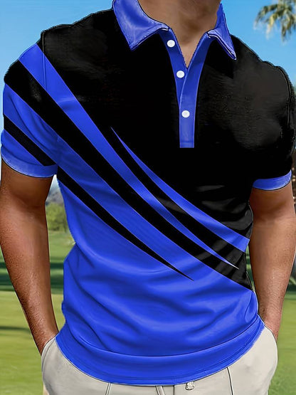 👔【S–6XL】Nagyméretű férfi nyári új 3D nyomott csíkos POLO póló