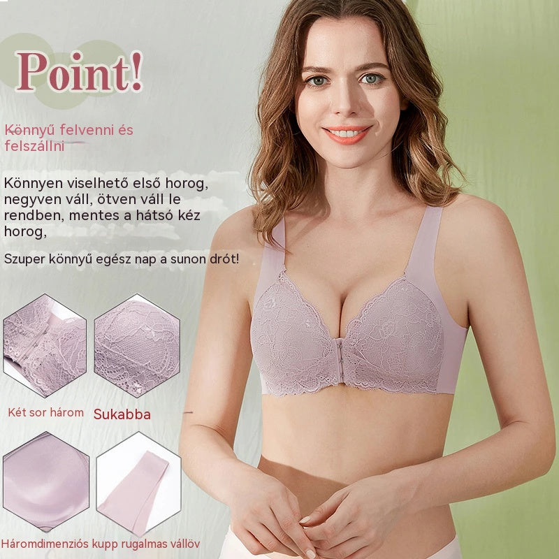 💖【3 részes szett】【40-110 kg】😍Női szexi csipkés, varrás nélküli, merevítő nélküli melltartó elöl záródó kialakítással, nagyobb méretekhez tervezve