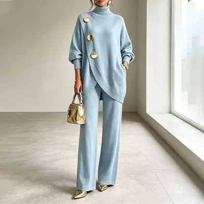 ✨🔥 Féláron + Ingyenes szállítás 🚚💕 Elegáns női szett: garbó és bő szárú nadrág – Kényelmes és stílusos 👗