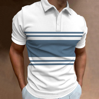 🔥【Utolsó nap, 50% kedvezmény】👔【S-6XL】Új nyári férfi csíkos 3D mintás galléros póló