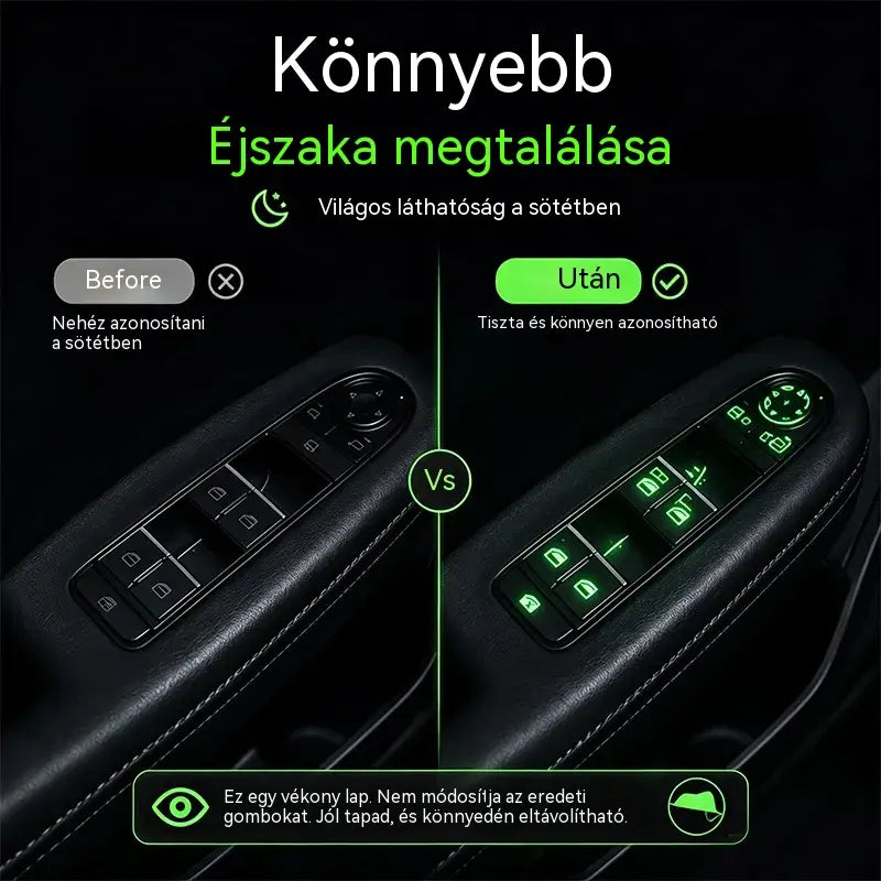 🚗 Fluoreszkáló matricák autógombokhoz | Azonnal megtalálja a kezelőszerveket, akár éjszaka is