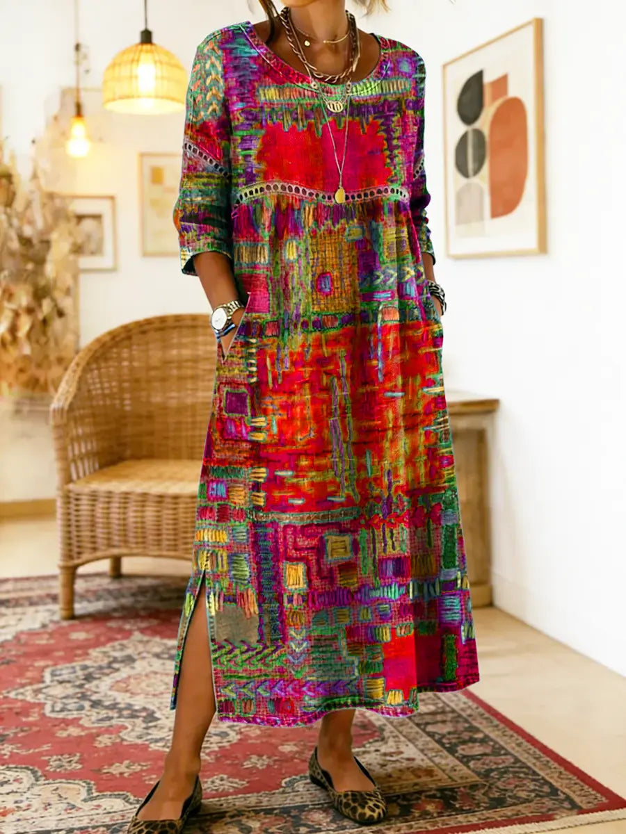 Manuela | Bohém maxi ruha etnikus patchwork mintával