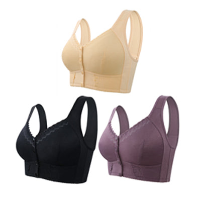 💕🎁(3 τεμάχια)【45kg-155kg】Μεγάλο, αναπνεύσιμο, απαλό βαμβακερό σουτιέν με κουμπιά μπροστά