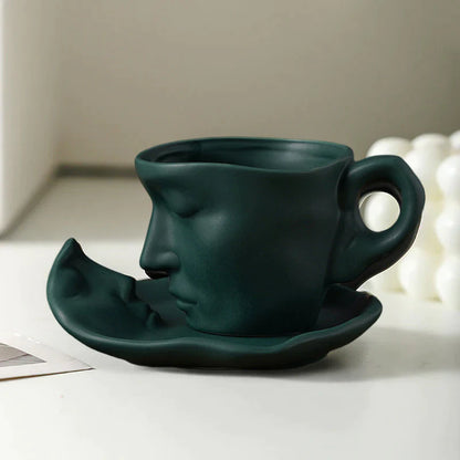 🥂😜 Metalowy, kreatywny ceramiczny kubek do kawy z pocałunkiem i twarzą dotykającą twarzy