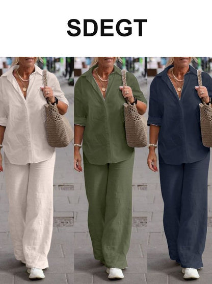 ❤️50% kedvezmény【Felső + nadrág】【S-5XL】Egyszínű alkalmi öltöny széles szárú nadrággal