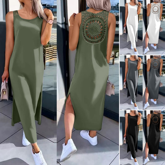【30% OFF】【S-XXL】Nyári ruha oldalsó hasítékos, ujjatlan, csipkés