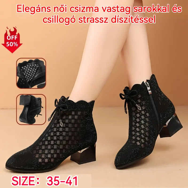 🔥【35-41】👠Elegáns női csizmák csillogó strassz díszítésekkel 2026 őszére