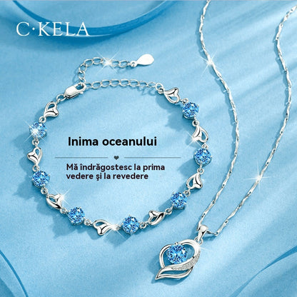 ✨💎„Óceán szíve”925 ezüst karkötő + nyaklánc szett