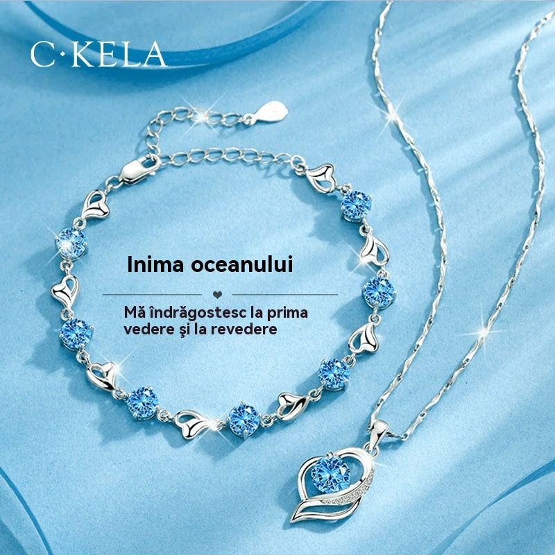 ✨💎„Óceán szíve”925 ezüst karkötő + nyaklánc szett