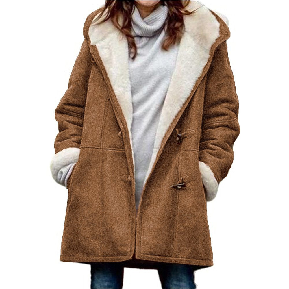 🥼🔥💖【50 % popust】[S-5XL] Modna in topla ženska jakna s kapuco iz semiša in volne