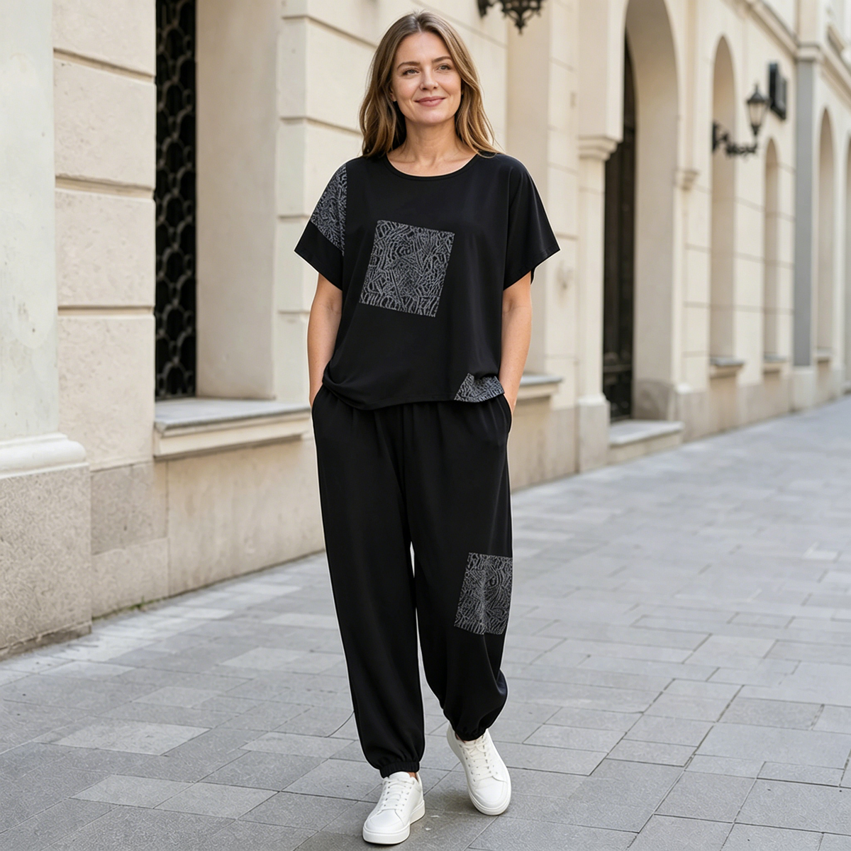 【M-3XL】Letni, luźny, oddychający, damski, swobodny zestaw w dużym rozmiarze, z krótkim rękawem i długimi spodniami, 2026