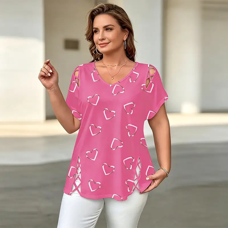 👚【S-5XL】Divatos V-nyakú póló szív alakú kivágással
