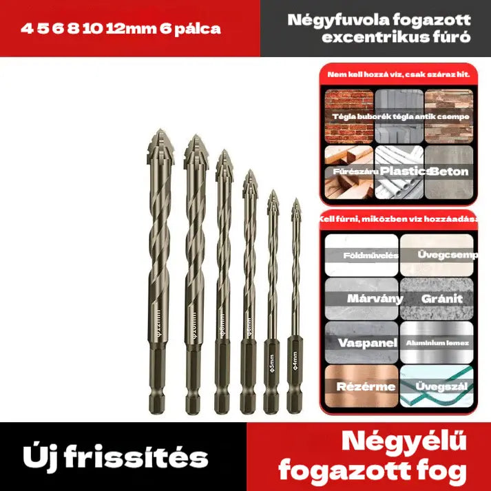 🛠🛠【6 db-os】【4+5+6+8+10+12 mm】Nagy szilárdságú 6 élű excentrikus fúrófej készlet-4350621