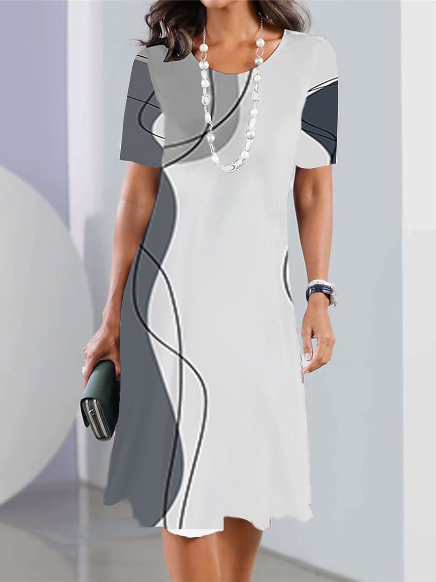 👗【50% kedvezmény】👗2026-es szexi női, nyomott kerek nyakú ruha