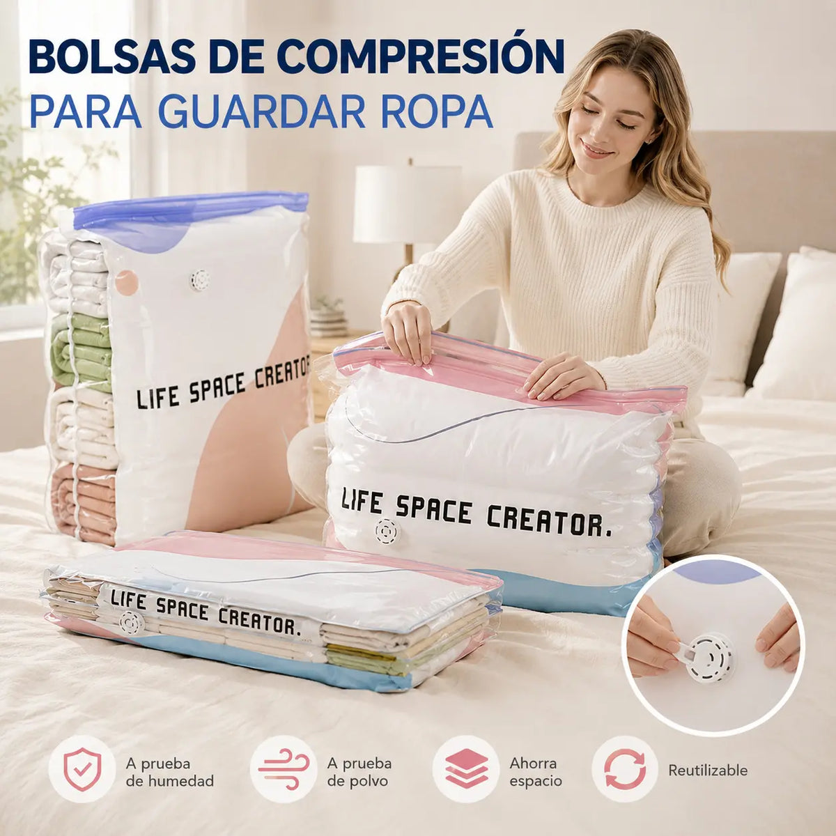 👕📦【5 piezas 28 euros】Bolsas de compresión para guardar ropa, no requieren vacío, diseño reforzado.