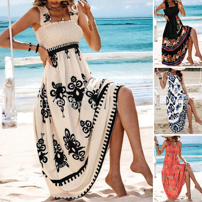 【S-3XL】🌈2026-os új, divatos, nyomtatott spagettipántos strand maxi ruha