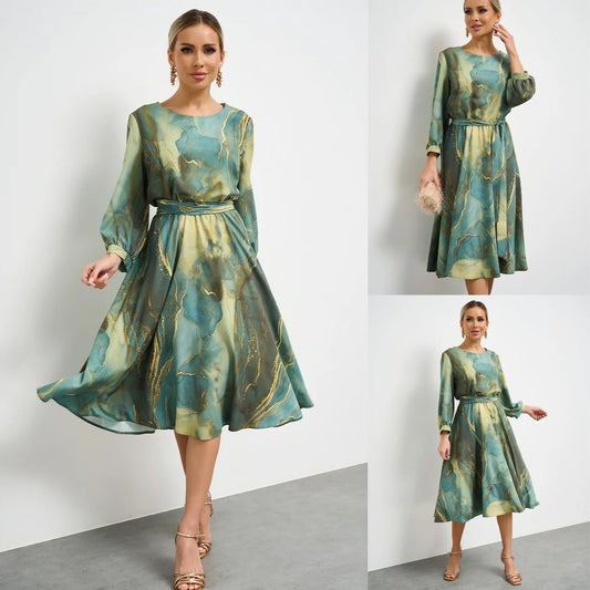 🌿50% kedvezmény👗【Tavaszi Tündér】elegáns zöld hosszú ujjú ruha szoknyával🌸💃