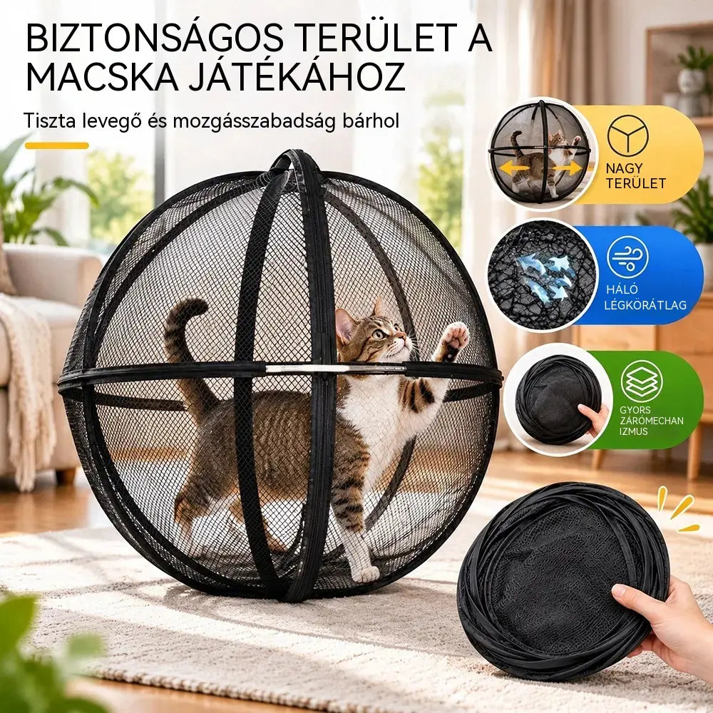 🐈 360°-os panorámás, guruló macskajátszó – Kültéri mozgásösztönző labda háziállatoknak ✅