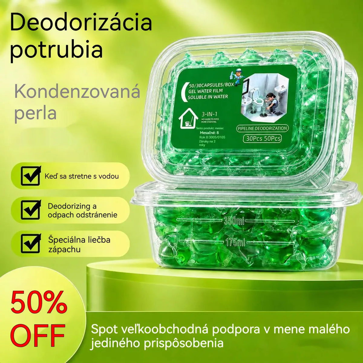 2 pakiranja (100 tablet) 👍Vodotopne kapsule za odstranjevanje vonjav iz odtokov - popolna rešitev za preprečevanje širjenja vonjav v kopalnicah in kuhinjah.