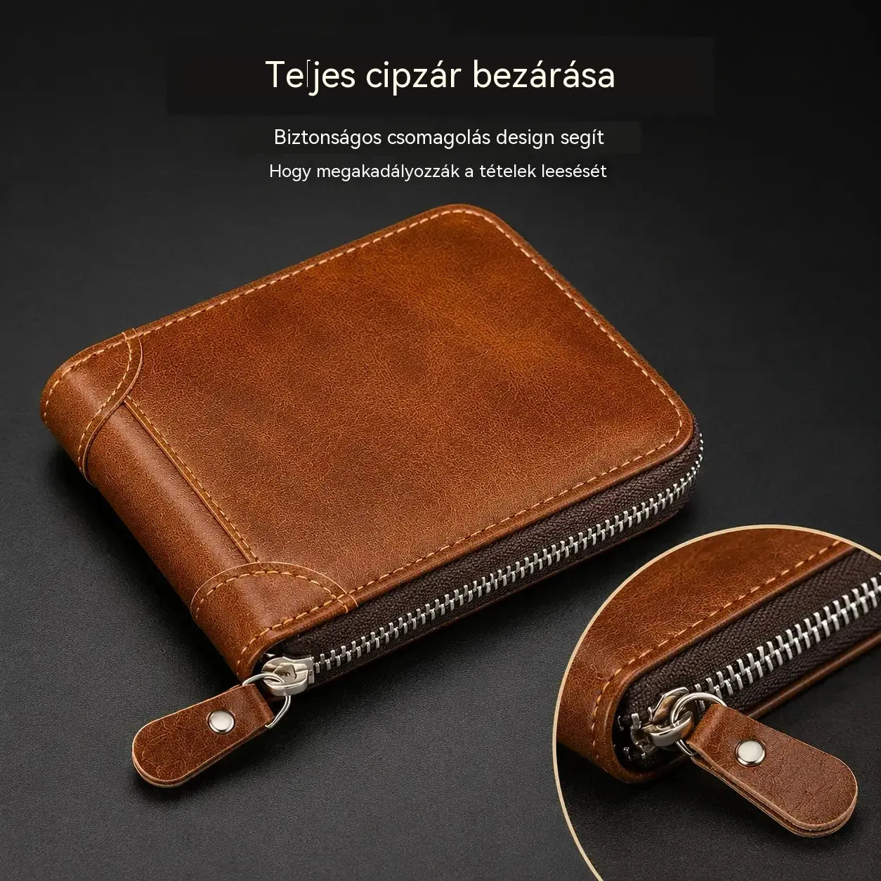 ✨【Második termék féláron】🎁Retro férfi műbőr pénztárca cipzárral, kártyatartóval/összecsukható aprópénztartóval.