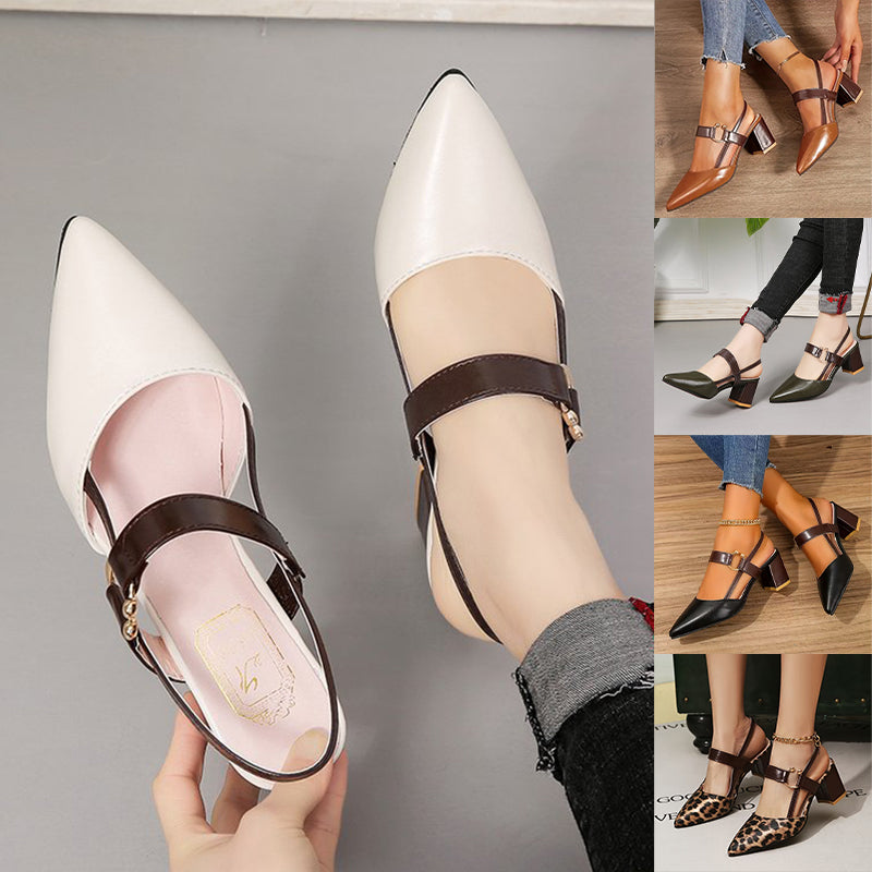 👠🔥【35-44】Sandały z zamkniętymi palcami do noszenia na zewnątrz, nowy styl wiosna/lato 2026, szpiczasty nosek, gruby obcas, sandały na wysokim obcasie z jednym paskiem
