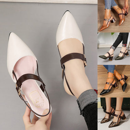👠🔥【35-44】Sandały z zamkniętymi palcami do noszenia na zewnątrz, nowy styl wiosna/lato 2026, szpiczasty nosek, gruby obcas, sandały na wysokim obcasie z jednym paskiem