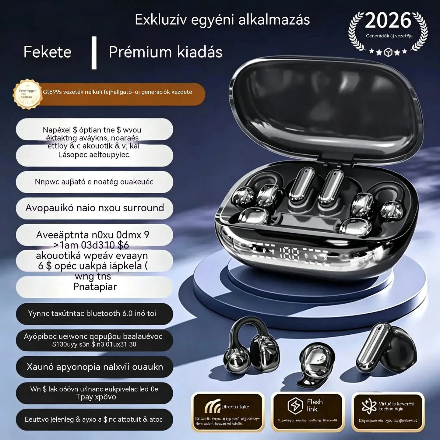 ✨GT699S 6 az 1-ben vezeték nélküli fülhallgató, többféle stílus és vészhelyzeti tok