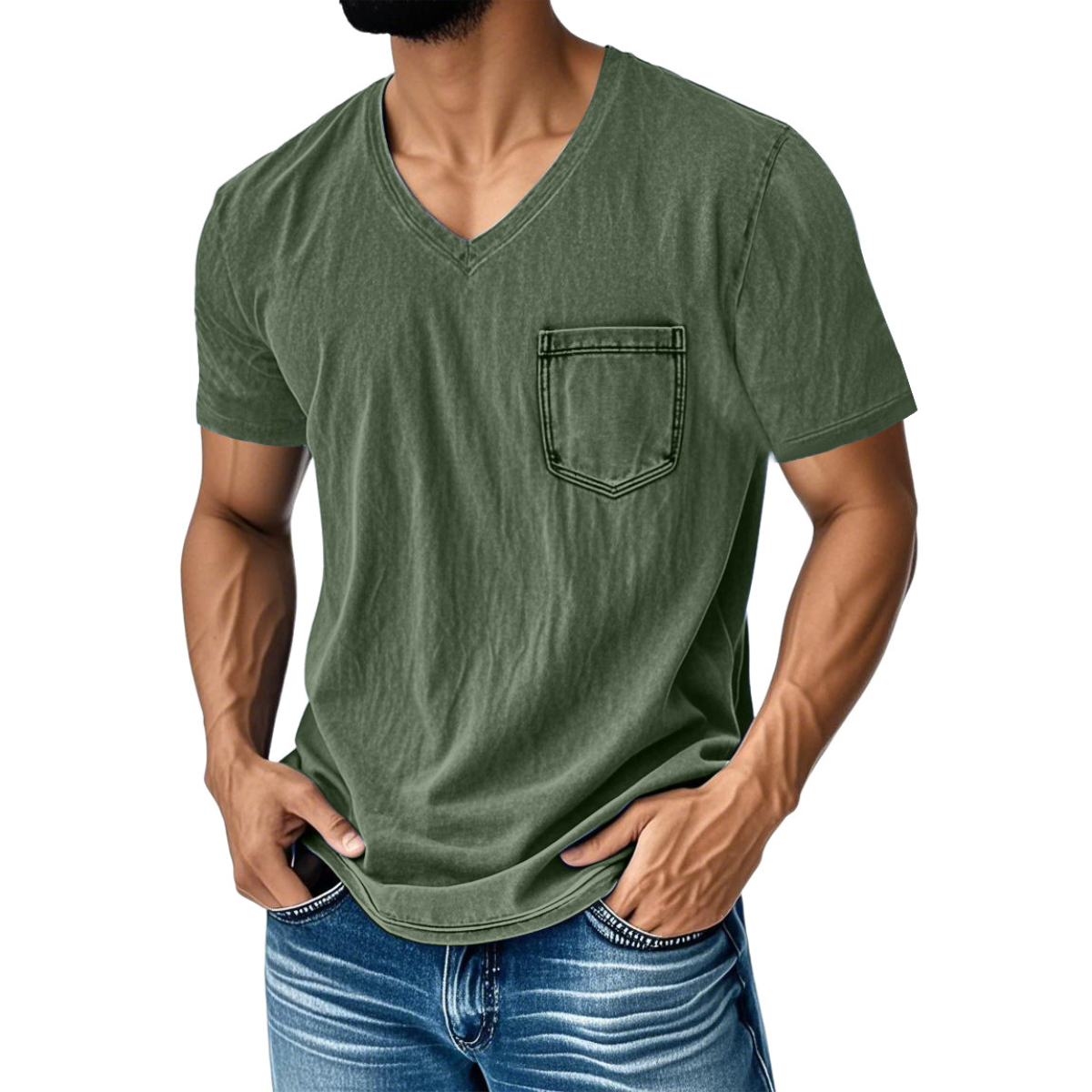👔 50% kedvezmény🔥【40-120 kg】Férfi laza farmerhatású V-nyakú rövid ujjú póló ✅️Utánvétes fizetés ✅️2 darab vásárlása esetén 70% kedvezmény