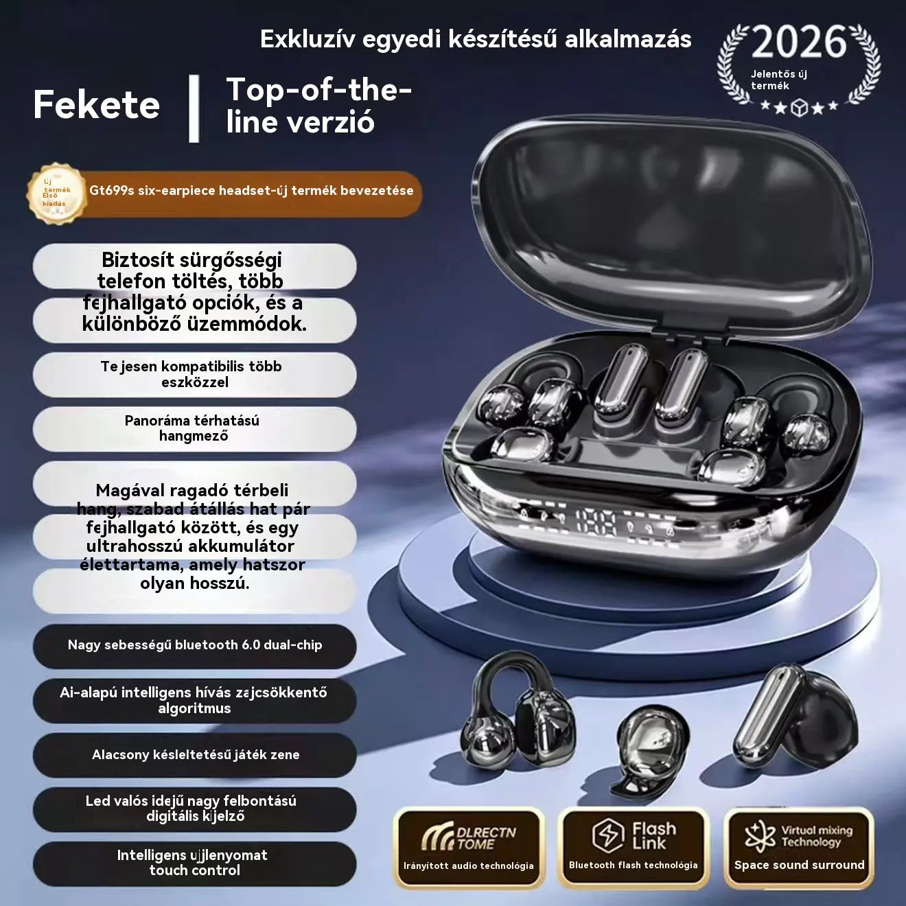 【Második termék féláron】GT699S 6 az 1-ben többfunkciós vezeték nélküli fejhallgató és vészhelyzeti tok ✨