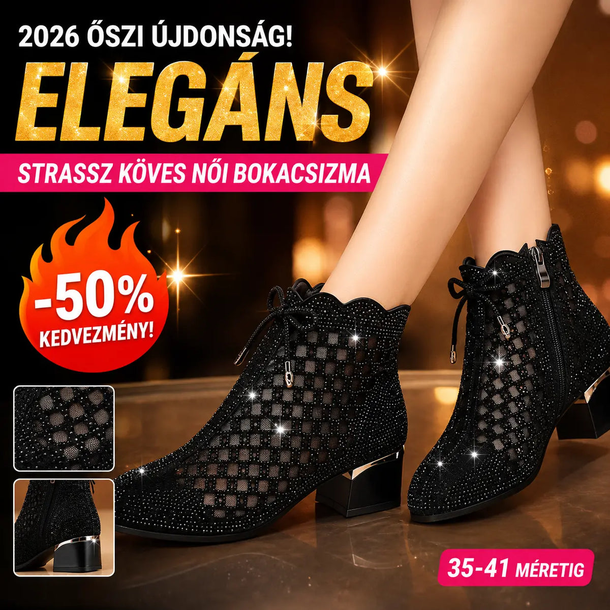 🔥【35-41】👠Elegáns női csizmák csillogó strassz díszítésekkel 2026 őszére