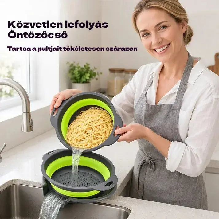 ⏰ 3 darabos összecsukható szűrőedény készlet vízelvezető talppal