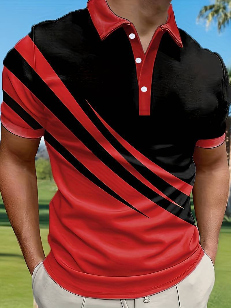 👔【S–6XL】Nagyméretű férfi nyári új 3D nyomott csíkos POLO póló
