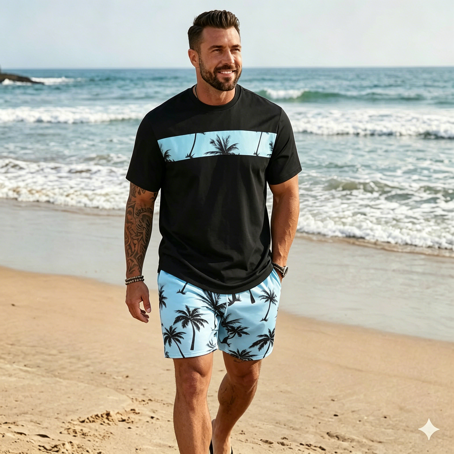 🌴【S-5XL】Új nyári divatos férfi szett, mintás pólóval és rövidnadrággal, laza szabással