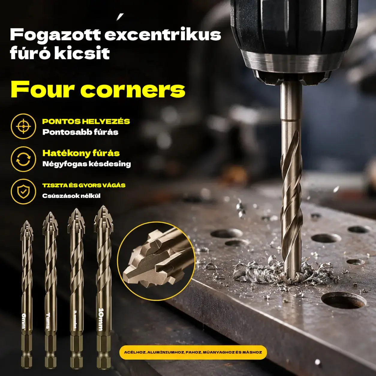 🛠🛠【6 db-os】【4+5+6+8+10+12 mm】Nagy szilárdságú 6 élű excentrikus fúrófej készlet-4350621