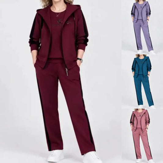 【M-4XL】2026 Plus Size női háromrészes szett - Kapucnis pulóver, Őszi/Téli stílus, Laza szabás, Sportos