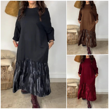 ✨👗【S-3XL】Női bő ruha kerek nyakkivágással, szabálytalan patchwork mintával díszítve, sokoldalú és kényelmes.