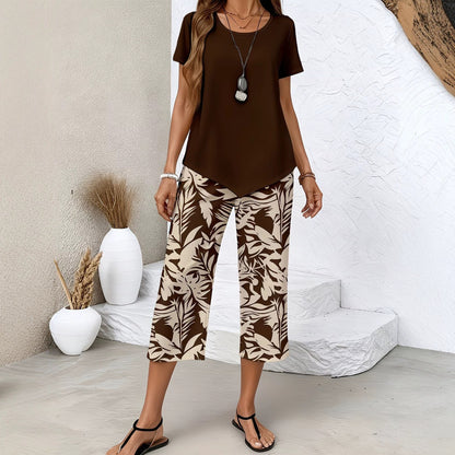 【S-5XL】Divatos női rövid ujjú mintás nadrág szett 📦Utánvétes fizetés