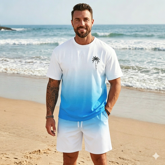 🌴【S-5XL】Új nyári divatos férfi szett, mintás pólóval és rövidnadrággal, laza szabással