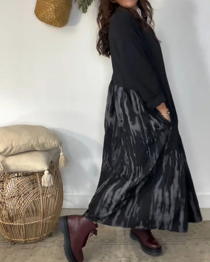 ✨👗【S-3XL】Női bő ruha kerek nyakkivágással, szabálytalan patchwork mintával díszítve, sokoldalú és kényelmes.