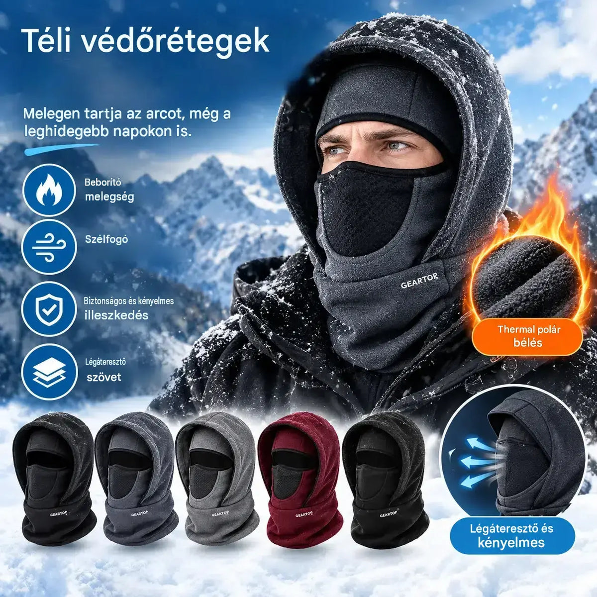 🎉🧣❄️ Meleg és szélálló sapka dupla polár béléssel, amely az arcot is védi – a tökéletes választás télre.