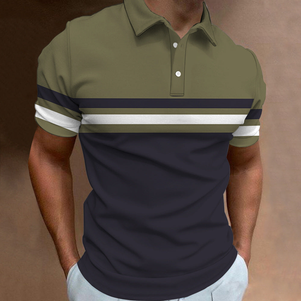 🔥【Utolsó nap, 50% kedvezmény】👔【S-6XL】Új nyári férfi csíkos 3D mintás galléros póló