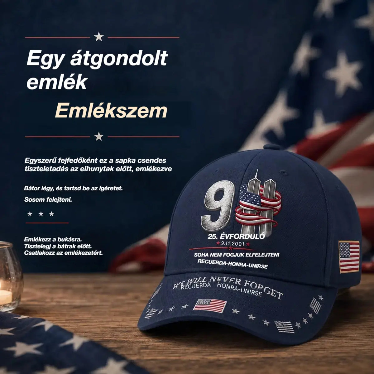 🧢9/11-es évfordulós emlék-baseballsapka: Soha ne felejtsük el – Uniszex, hazafias emléksapka 🧢