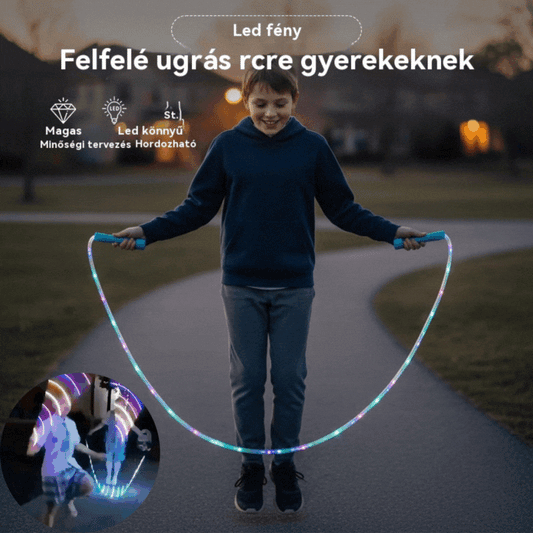 🌟✨ LED-es világítású ugrókötél – 3 állítható üzemmóddal és ütésálló kialakítással a hosszan tartó szórakozásért! 💡🏃‍♀️ Tökéletes szabadtéri tevékenységekhez, fenntartható újratölthető akkumulátorral. 🌿