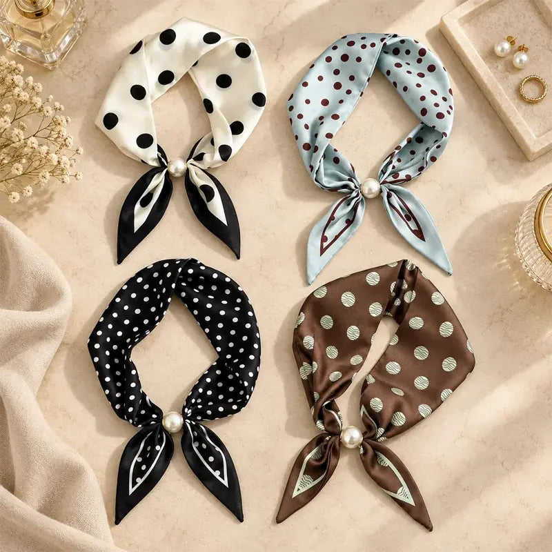 ✨ 4 darabos keskeny selyemsál-szett – Elegancia és kifinomultság tavaszra-nyárra! Finom anyag, sokoldalú felhasználás – ideális nyakra, hajba vagy kézitáskára!