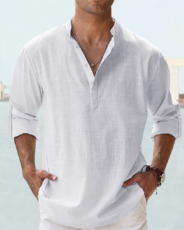 【S-5XL】 💥Pamut és len anyagból készült hosszú ujjú férfi ing.