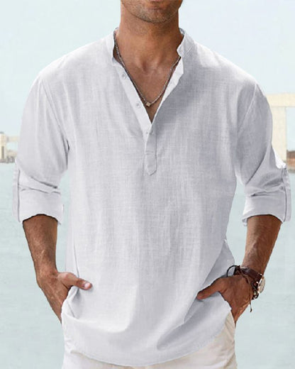 【S-5XL】 💥Pamut és len anyagból készült hosszú ujjú férfi ing.