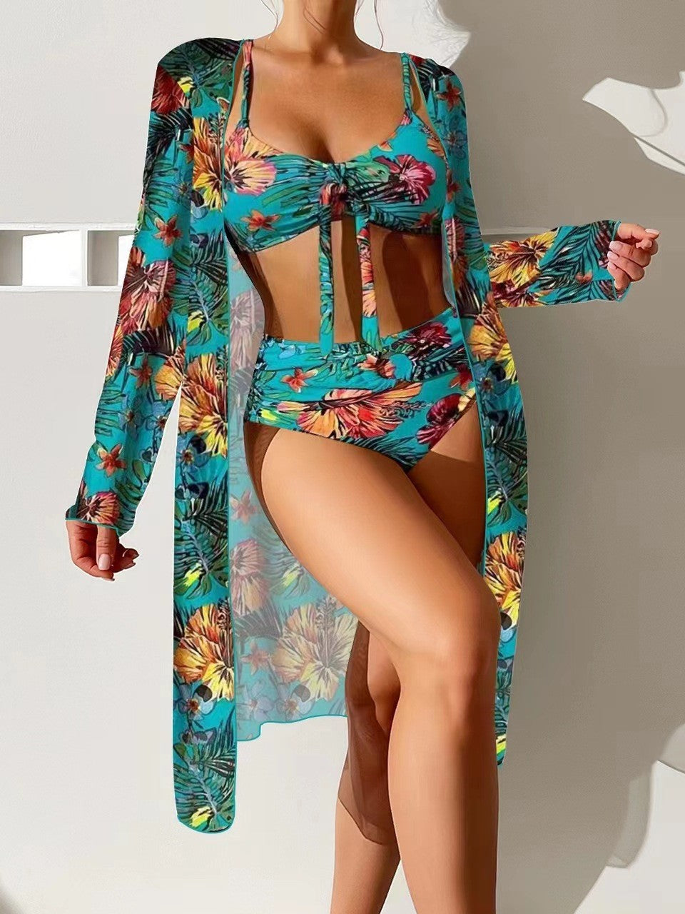👙☀️【S-2XL】【Zestaw trzyczęściowy】 2026 nowy stylowy szal, 3-częściowy zestaw strojów kąpielowych
