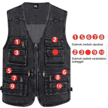 🔥50% kedvezmény【XL-7XL】2026 Férfi Több Zsebes Farmer Mellény