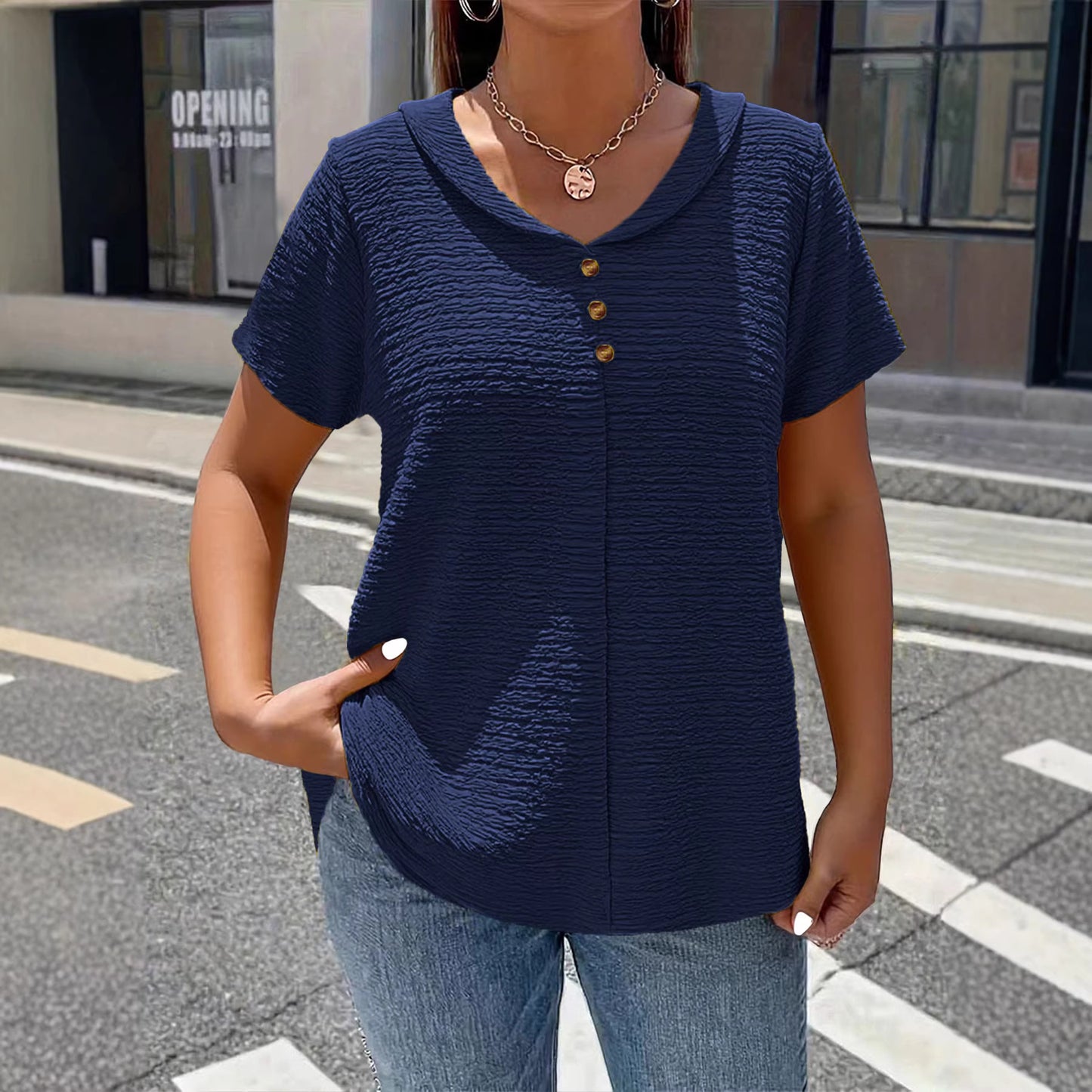 【L-6XL】2026 Nowy Plus Size Jednokolorowy Teksturowany Plisowany T-shirt Damski w Stylu Lalki